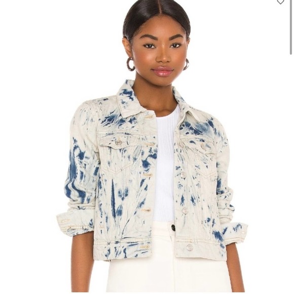 Free People Jackets & Blazers - Free People Rumors Denim Jacket In Jones Tie Dye Blue Pockets Size S NEW